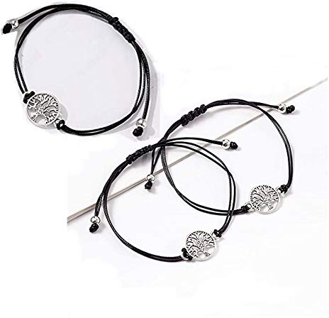 ZHjuju Baum Armband, 3 Stücke Lebensbaum Verstellbare Armkette, Schwarz Textilband Geschenk für Freundschaft, Danke, Wünschen, für Damen Mädchen