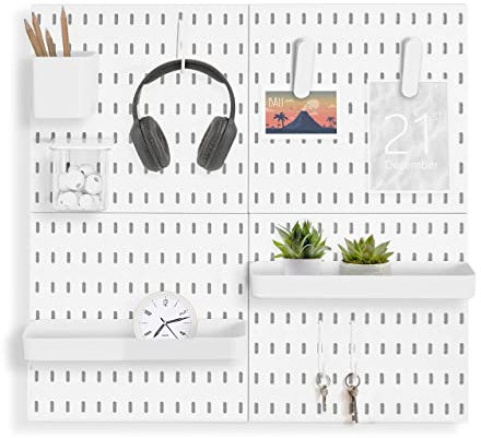 L'essentiel Lot complet de 4 panneaux perforés pour maison et bureau - 56 x 56 cm (4 panneaux de 28 x 28 cm) et accessoires - Blanc ou noir (Blanc, 4 panneaux)