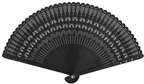 Healifty Folding Fan- Portable Bamboo Handheld Fan Silk Hand Rave Fan for Women Girls 1pc (Black)