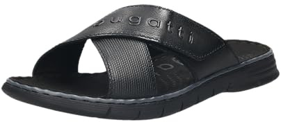 bugatti Men's Summer Mules Made of Leather and Textile, Black, 10.5 UK