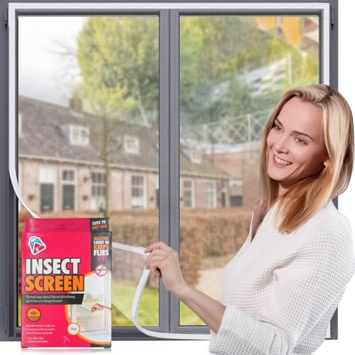 HOVUK® White Mosquito Netting 150x130cm, Self-Adhesive Insect White Mesh Curtain, Fly Bug Bee Protector Screen with Hook and Sticky Tape, Fitted to Multiple Windows