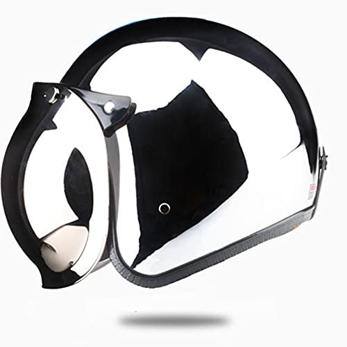 ZLYJ Motorrad Jethelme Mirror Silver Chrome Motorrad Jethelm Motorrad Pilot Crash Chopper Retro Moto Helme, Mit Sonnenblende, ECE Geprüft B,M