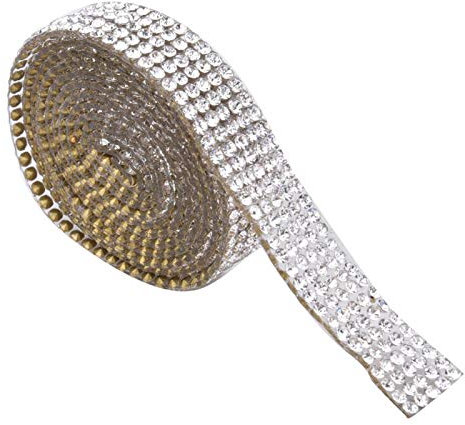 VIFERR Strassband 5 Reihen 1m Strass Trim Band Hot-Fix Kristall Strassband Rolle für Handwerk DIY Party Hochzeit Dekoration (Silber)