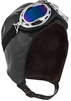 BLUETECH Cabriohaube, Fliegermütze, Cabriomütze, Oldtimerhaube Basic schwarz, mit Cabriobrille Herren Damen Leder Unisex - XXL