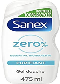 SANEX - Gel douche Zéro % Purifiant - Détoxifie la Peau - Biodégradable et Vegan - 475 ml