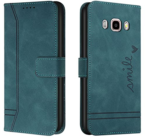 Lihondar Funda para Samsung Galaxy J7 2016 / J710, Carcasa Samsung J7 2016 / J710 con Tapa y Tarjetero Billetera, Capa Tipo Libro Flip Case Wallet, Telefono Cubrir Móvil Cover Piel Protector (Verde)