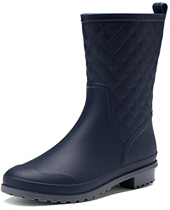DREAM PAIRS Wellies Women Mid Calf Wellington Boots Ladies Garden Boots Waterproof Rain Boots Outdoor,Size 4.5,Navy Blue,SDRB2204W-E