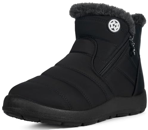 Stivali Donna Stivaletti Invernali Impermeabili Cerniera Stivali da Neve Cotone Caldo Peluche Caviglia Boots Bassi Scarpe Ultraleggero,Nero 3,38 EU