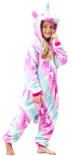 Morbida Unicorno Pigiama Intero per Bambina & Ragazza (Unicorno Rosa/Viola, 7-8 Anni)