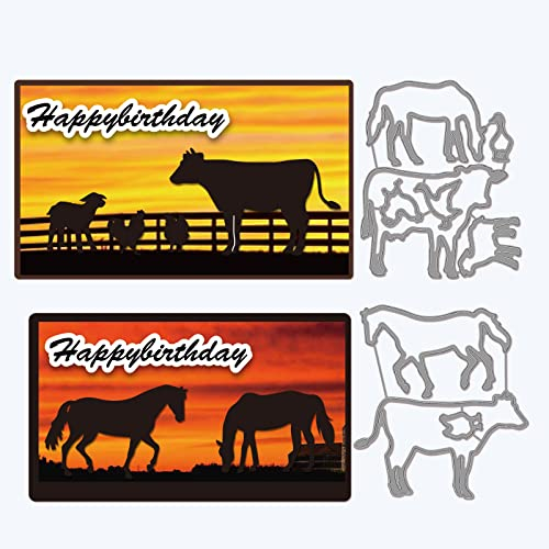 GLOBLELAND Tier Hinweis Stanzformen für die Herstellung von Kartendekoration Kuh Pferd Huhn Ente Schaf Geflügel Stanzformen Schablonen für Scrapbooking Fotoalbum dekorativ