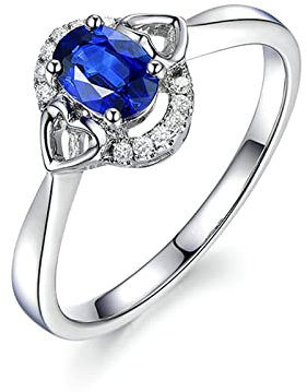Daesar Hochzeitsringe Weißgold 750, Ring Damen Herzen mit 0.65ct Oval Saphir, Verlobungsring Weißgold mit Diamant Ring Größe 60 (19.1)