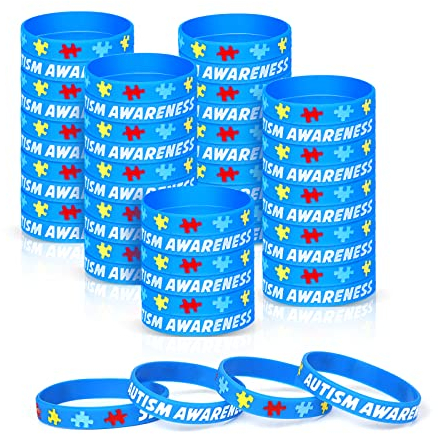 SAVITA Autismus Armband, Motivations-Armbänder Silikon, Bunt, Puzzle-Motiv, für Erwachsene und Jugendliche, Unisex, 50 Stück