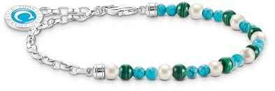 THOMAS SABO Member Charm-Armband mit weißen Perlen, Malachit und Charmista Coin Silber 925 Sterlingsilber, Kaltemail
