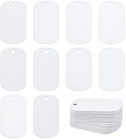 BENECREAT 25 pcs Sublimation Aluminium Blanc, Étiquette D'Estampage Rectangulaire en Aluminium Étiquette de Chien Étiquettes de Transfert Double Face pour Porte-Clés Bricolage, 50x29mm
