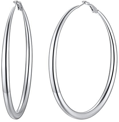U7 60mm große Kreis Ohrringe für Damen Mädchen Edelstahl 5mm dicke Creolen Hoop Ohrringe Hoop Einfach Casual Earrings trendige Kreolen Ohr Schmuck Accessoire 03-Silber-60mm