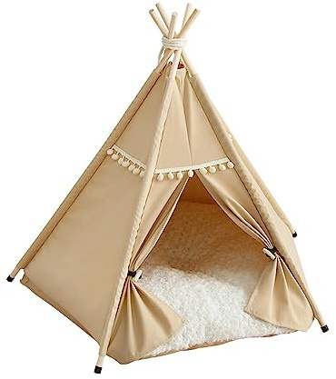 ENGEL WEMANG Hundezelt,Katzenzelt weiche Hundebetten für kleine und mittlere Hunde Mit passendem Kissen und Namensschild40x40x50cm(S Khaki)