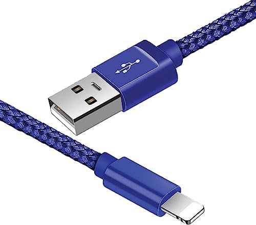WORLD CONNECTERE USB Charger Cable, Long Braided Fast Charging Lead Compatible With iPhone 14 13 12 11 Pro Max/Xs Max/X/10 8/7/Plus/6S/6/SE/5S (2 Meters, Blue)
