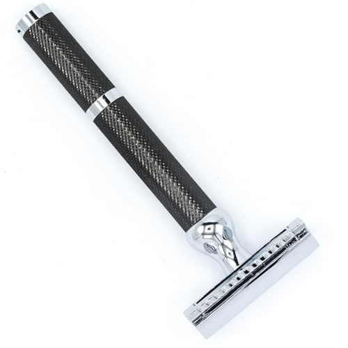 Parker Safety Razor, 71R Rasierhobel, mittelschwer, langer Griff, zweischneidig, schwarzer galvanisierter Messinggriff