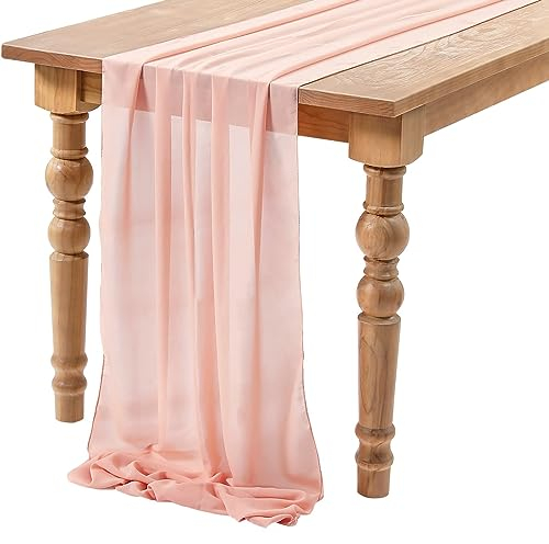 Tischläufer Chiffon Rosa, 70 x 300 cm Table Runner Tischdecke, Romantischer Hochzeitsläufer, Tüll Tischläufer Dekostoff Waschbar Modern Traum für Geburtstag Party Abendessen Brautparty (D)