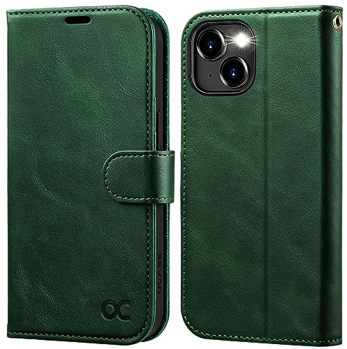 OCASE for iPhone 15 Case, Premium PU Leather Wallet Case Flip Phone Cover with[RFID Blocking][Card Holder][Shockproof TPU][Stand Function] for the iPhone15 6.1 Inch 2023 5G,Green