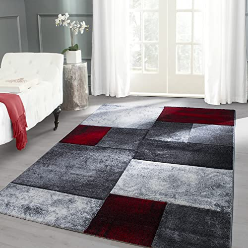 Carpettex Teppich Wohnzimmer Kurzflor 240 x 340 cm Modern Kariert Design Rot - Teppich Schlafzimmer Weich Flauschig Waschbar Küchenteppich - Esszimmer Kinderzimmer Flur Teppich Wohnzimmerteppich