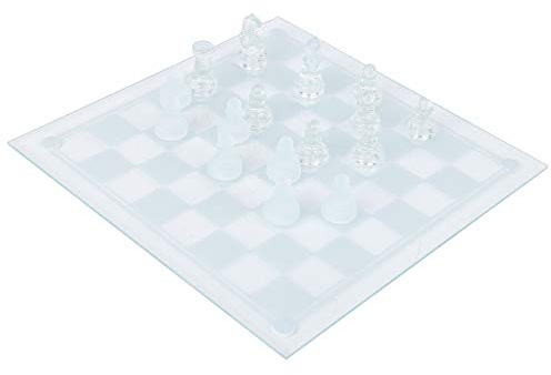 Syrisora 25 X 25 cm, Mattes, Polnisches Glas, Kristall, Internationales Schach, 1 Schachbrett und 32 Schachfiguren