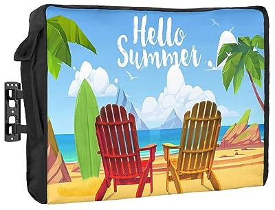 Outdoor TV-Abdeckung, wasserdicht und wetterfest, Hello Summer Strandkorb, Kokosnussbaum, Außen-TV-Abdeckung für 70 bis 75 Zoll LCD-LED, Schild, TV-Displayschutzfolie