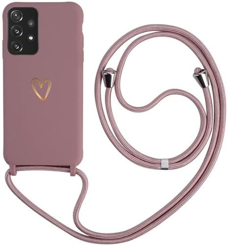 Handyband für Samsung Galaxy A53 5G Hülle mit Band, MoEvn Herz Love Design Silikon Necklace Handyhülle mit Verstellbar Abnehmbar Kordel zum Umhängen Stossfest Schutzhülle für Galaxy A53 5G, Pink