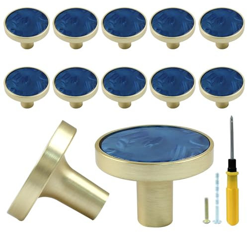Bonsicoky 12 Pcs Gold Knobs for Dresser Drawers, Round Dresser Cabinet Knobs Pulls for Kitchen Cabinet Cupboard Door Furniture Decorative, Navy Blue