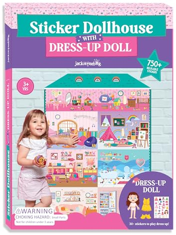jackinthebox Sticker Dollhouse – Design Your Dream Dollhouse with 750+ Reusable Stickers, 3 ft Tall Playhouse - Interactive Pretend Play Set for Kids, Gifts for Girls Ages 3 4 5 6 7 8