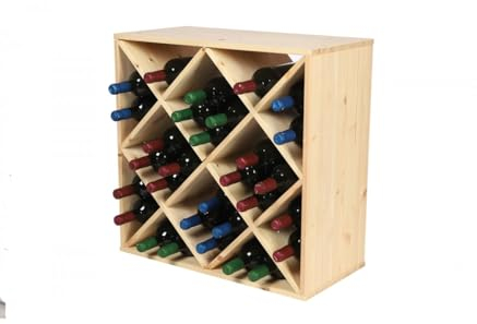 PROREGAL Modulares Weinregal VINCELLAR MOD | HxBxT 60x60x30cm | Rauten Modul für 30 Flaschen| Massives Kiefernholz | Natur | Weinhalter Weinständer Flaschenständer Flaschenregal Holzregal