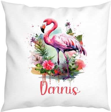 LIEBTASTISCH - Flamingo Kissen - Personalisiert mit Wunschnamen - Kinderkissen - Dekokissen - Tiere - Junge - Mädchen - Geschenk - 40cm x 40 cm Kissen mit Füllung.