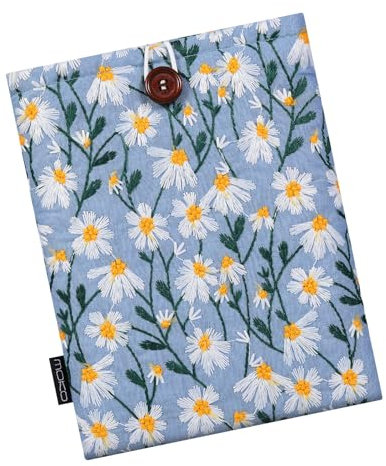 MoKo 6-7 Pollici Ricamato Margherita Imbottito Sleeve Pouch per Kindle Colorsoft, Kindle Paperwhite 12 ° Gen 2024, Kindle 2022-2016, Kindle Pouch per Oasis/Voyage/Kobo eReader, Blu