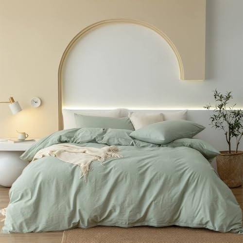 Gezu Bettwäsche 155x220 Baumwolle Grün 3 Teilig Baumwolle Doppelbett Uni Bettwäsche Set Weiche ÖkoTex Zertifiziert für Allergiker und Kissenbezüge 80x80cm mit Reissverschluss
