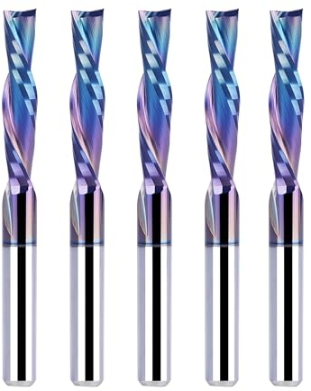SpeTool 5-teiliges Hartmetallspirale Downcut CNC Router Bits Set, 1/8 Zoll Schnittdurchmesser 1/8 Zoll Schaft mit TAC beschichtetem Schaftfräser Bit für Holzschnitzerei Gravurwerkzeug