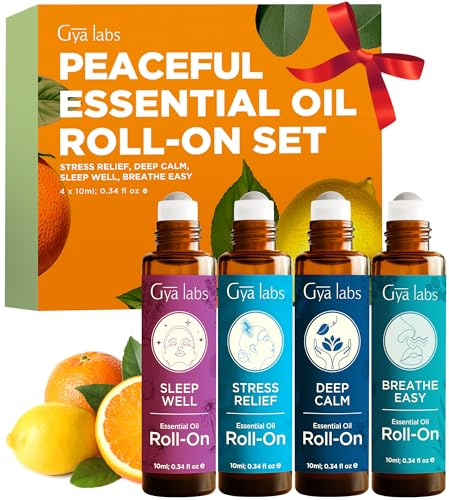 Gya Labs Beruhigendes ätherisches Öl Roll-On Set - 100% Natürliche Entspannungsgeschenke für Frauen & Männer - Mischung für Ruhe, Erfrischung, Stresslinderung, Aromatherapie Geschenkset (Je 10ml)