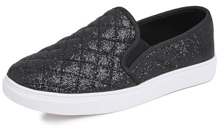 Feversole Damen Casual Slip On Sneaker Komfort Cupsole Loafer Flats, Schwarzes Glitzer FVS00123-40EU