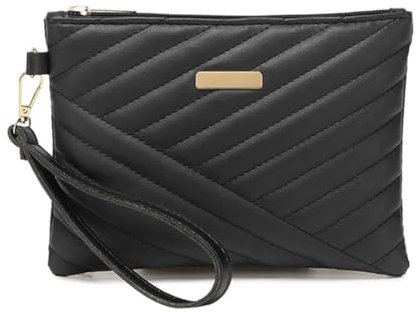 EIR Handtasche Damen Klein,Damen-Clutches,Echtleder Clutch Kleine Tasche Abendtasche,Clutch Schwarz,21x15 cm