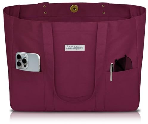 HOMESPON Canvas Tote Bag Damen Handtasche Groß Shopper Taschen Umhängetasche mit Laptop Fach