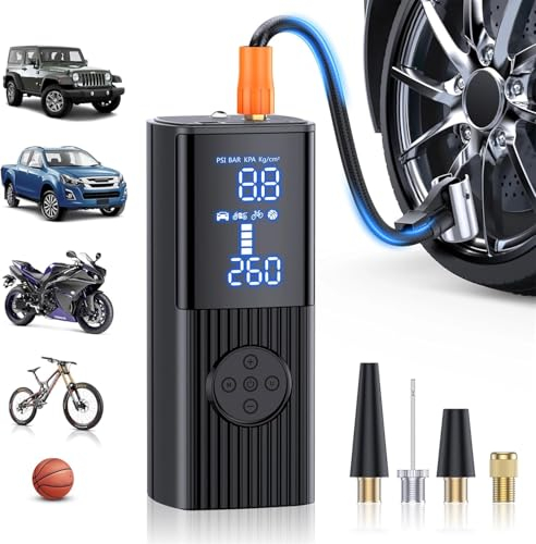 LeuKoles Elektrische Luftpumpe 150PSI mit 12000mAh Akku & 3X Schnellaufpumpen - Tragbarer Akku-Kompressor für Auto, Fahrrad, Motorrad