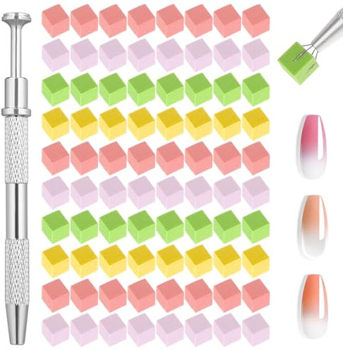 100Pcs 0.59inches Nail Sponges for Ombre, Soft Nail Art Sponges With Grabbing Pen, Ombre Nail Brush for Nails Art Design (Colorful)