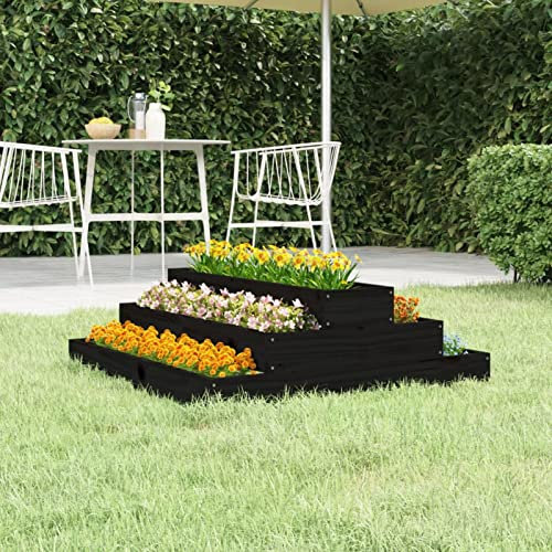 Iiaky Jardinière Noir 80x80x27 cm Bois Massif de pin,Jardiniere sur Pieds,Jardiniere Terrasse