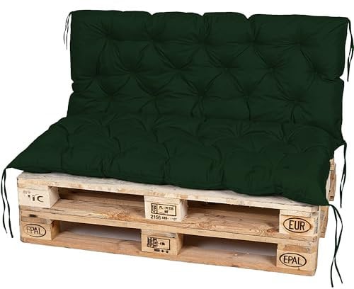 TexDeko® Garden Palettenauflage 120x60cm mit Rückenlehne wasserabweisend UV - beständig Premium Sitzkissen gesteppt für Europaletten Palettenkissen Palettenpolster (Dunkelgrün)