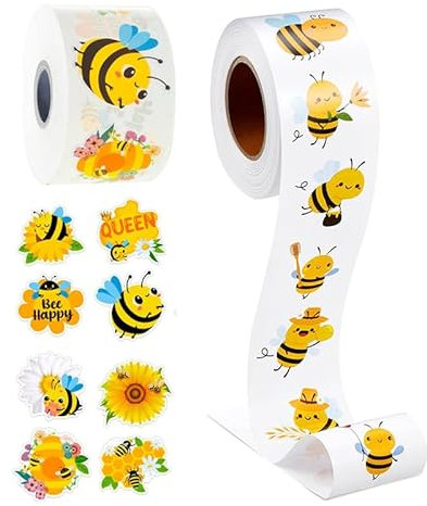 FloralGrace 1000pcs Biene Stickers Niedlich Biene Aufkleber Kleine Bienen Aufkleber Rolle Bee Wasserfest Witzig Für Scrapbooking DIY Handwerk Laptops Journals