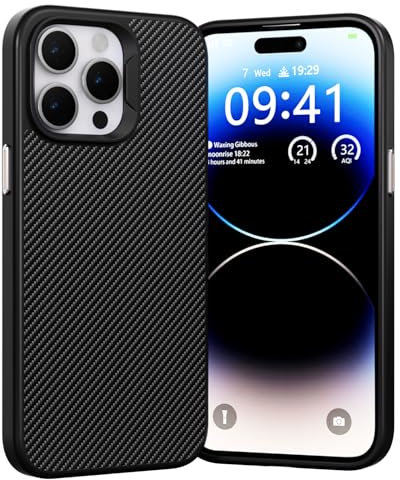 MINUUISCT Kevlar Weave Magnetic Case Compatible for iPhone 13 Pro Max Case, Carbon Fiber Shockproof, Ultra Lightweight with Lens Protection Film for iPhone 13 Pro Max Case Black