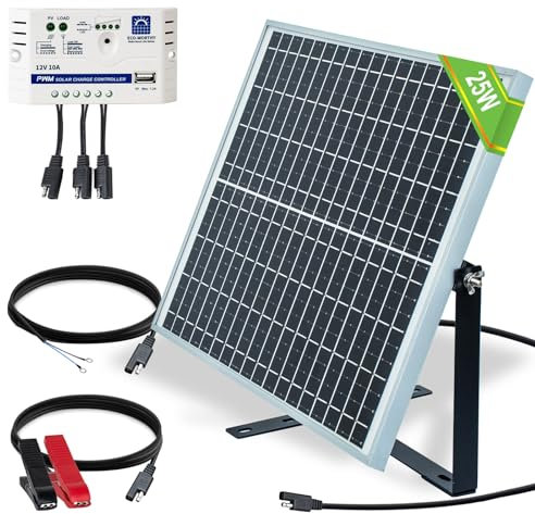 ECO-WORTHY Solar Panel Kit 25W 12V with Mounting Brackets: 25W Solar Panel + 10A Solar Charge Controller + SAE Connection Cable for Boat RV Chicken Coop Gate Opener Water Pump