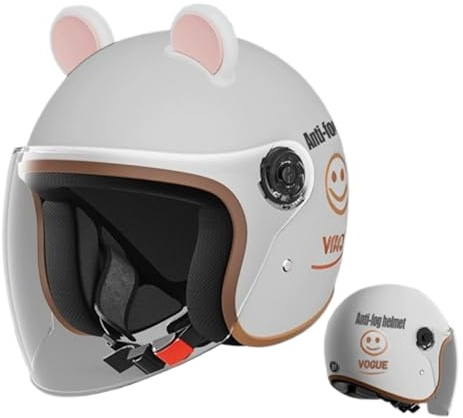 Motorradhelm mit Visier, Vintage-Retro-Stil,Motorradhelm für Kinder, Jugendliche, Männer, Frauen, offener Helm, Halbhelm, ECE-geprüfter Motorradhelm M,55-60CM