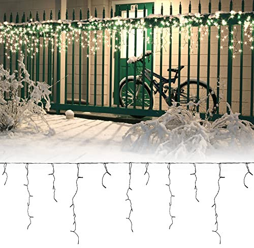 ECD Germany LED Lichtervorhang 3m 90 Warmweiße LEDs, Eiszapfen Lichterkette LED Lichterkettenvorhang Weihnachten Eisregen Vorhang, IP44 Wasserdicht, Innen/Außen, Weihnachtsbeleuchtung Weihnachtsdeko
