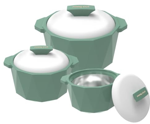 Pinnacle Isolierte Auflaufform mit Deckel, 3-teiliges Set, 3/2/1 qt. Hot Pot Speisenwärmer/Kühler – Thermo-Suppen-/Salat-Servierschüssel – Edelstahl Heißspeisebehälter – Bestes Geschenk-Set für Mütter