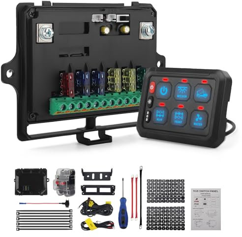 Chelhead Panneau De Commutation RGB 6 Gangs 12-24 V IP65 Étanche Multifonction Programmable Avec Fonction De Gradation, Compatible Avec Camion, Bateau, SUV, Camping-car, Remorque, UTV, Voiture, Yachts